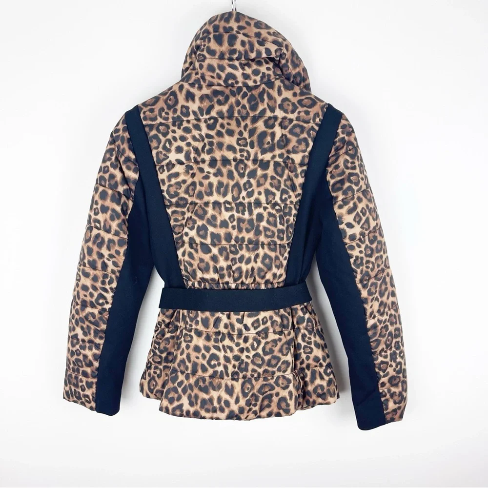 White House Black Market Leopard Printed Puffer with Belt Size Extra Small NWT